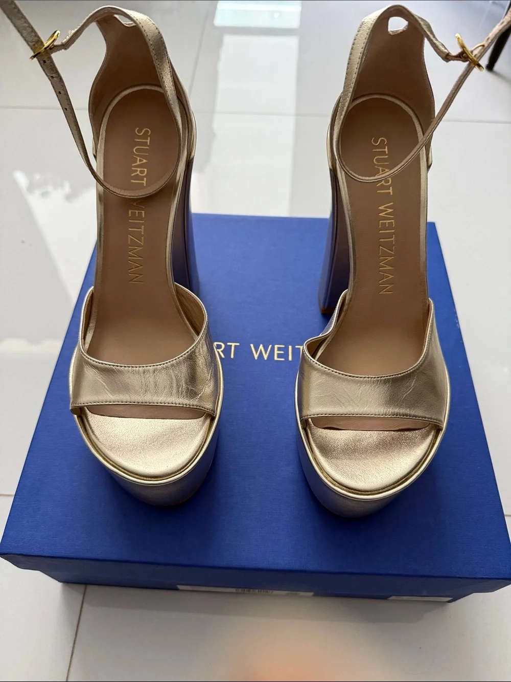 Stuart Weitzman Metallic Gold Platform Slingback Heels